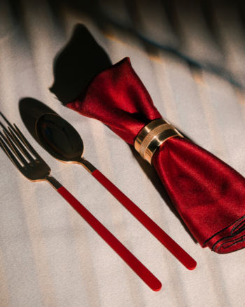 Solid brass knurled napkin ring styled in a warm minimal table decor